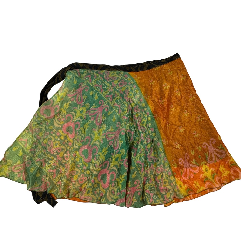 Urban Nomad Earthbound Trading 100% Silk Reversible Wrap Skirt Multi Color Boho